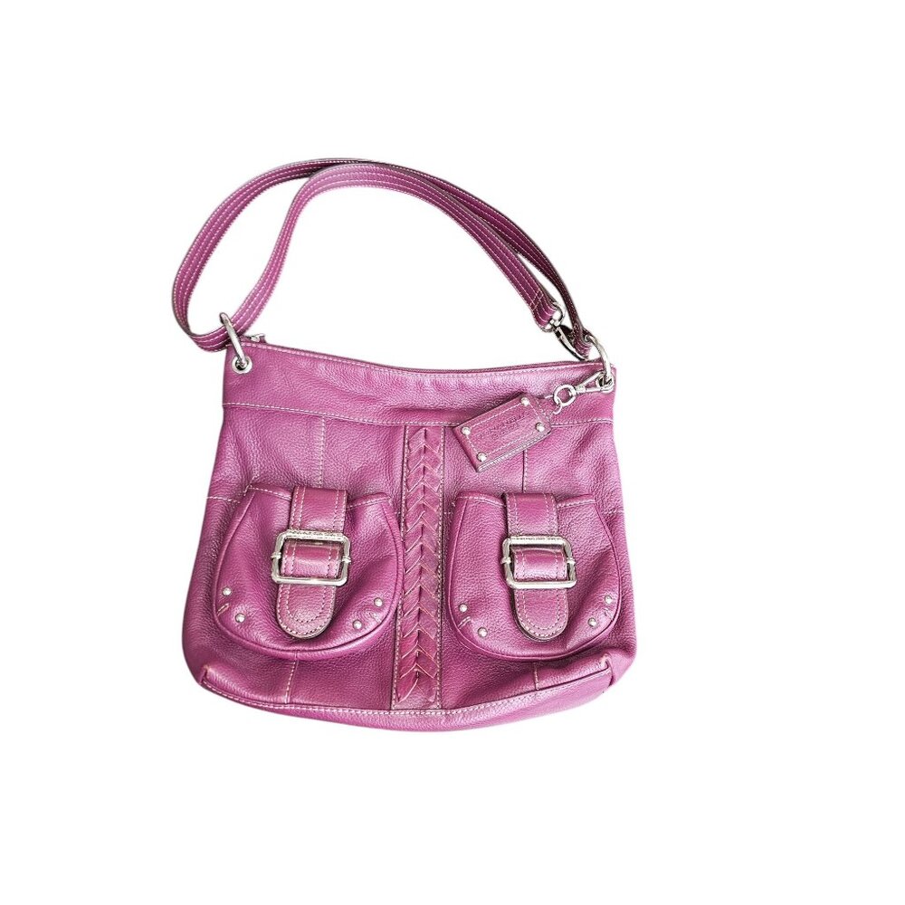 Tignanello Burgundy Pebbled Leather Crossbody Shoulder Bag Organizer Purse